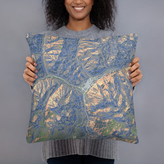 Person holding 18x18 Custom Silverton Colorado Map Throw Pillow in Afternoon