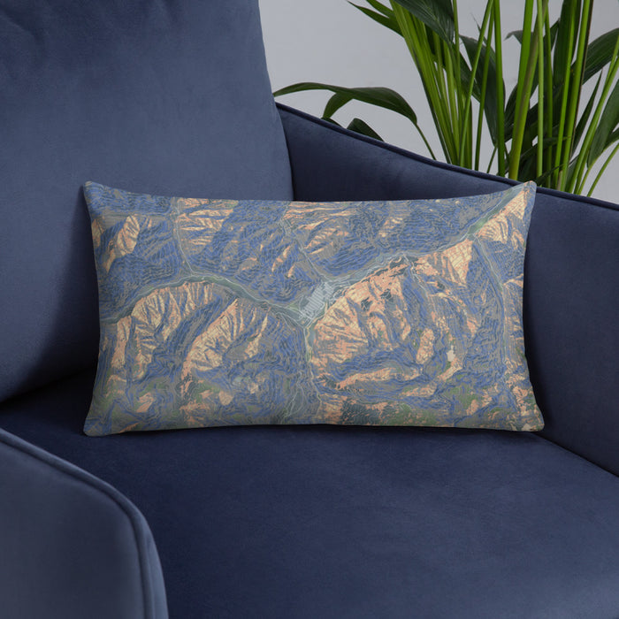 Custom Silverton Colorado Map Throw Pillow in Afternoon on Blue Colored Chair