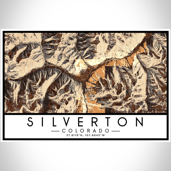 Silverton Colorado Map Print Landscape Orientation in Ember Style With Shaded Background