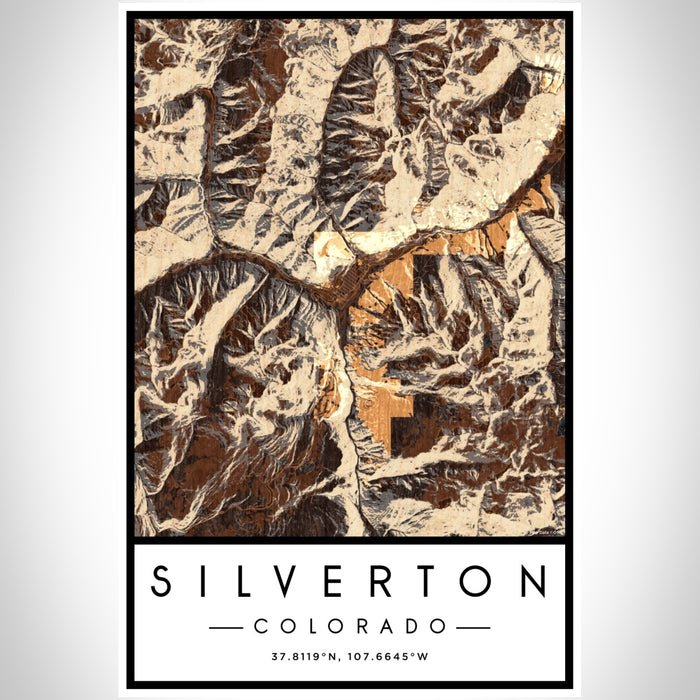 Silverton Colorado Map Print Portrait Orientation in Ember Style With Shaded Background