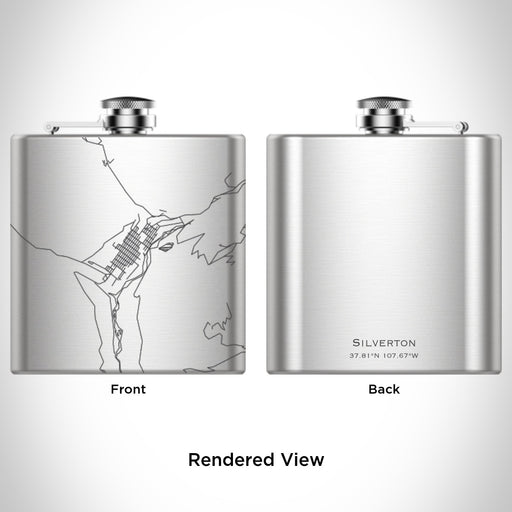 Rendered View of Silverton Colorado Map Engraving on 6oz Stainless Steel Flask