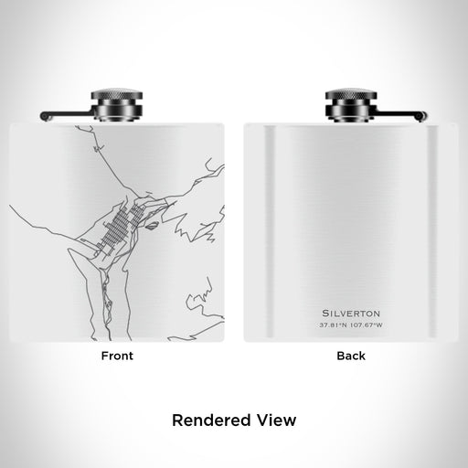 Rendered View of Silverton Colorado Map Engraving on 6oz Stainless Steel Flask in White