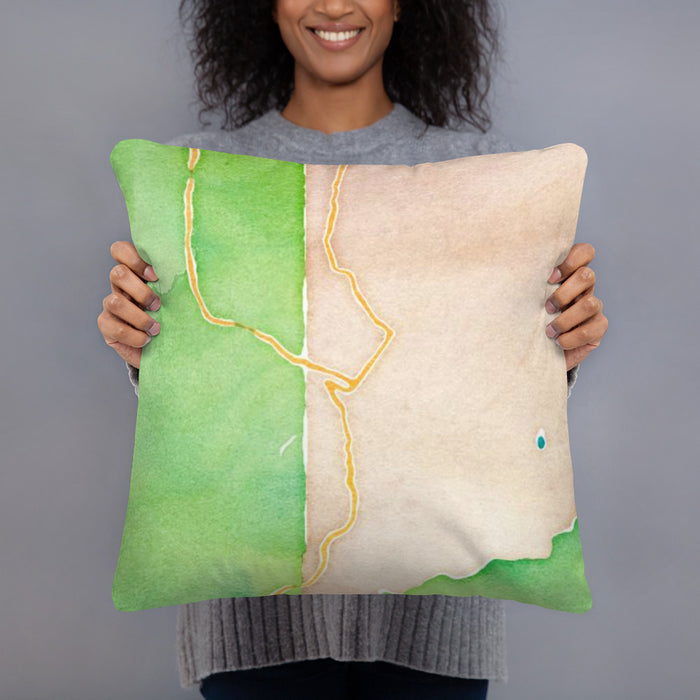 Person holding 18x18 Custom Silverton Colorado Map Throw Pillow in Watercolor