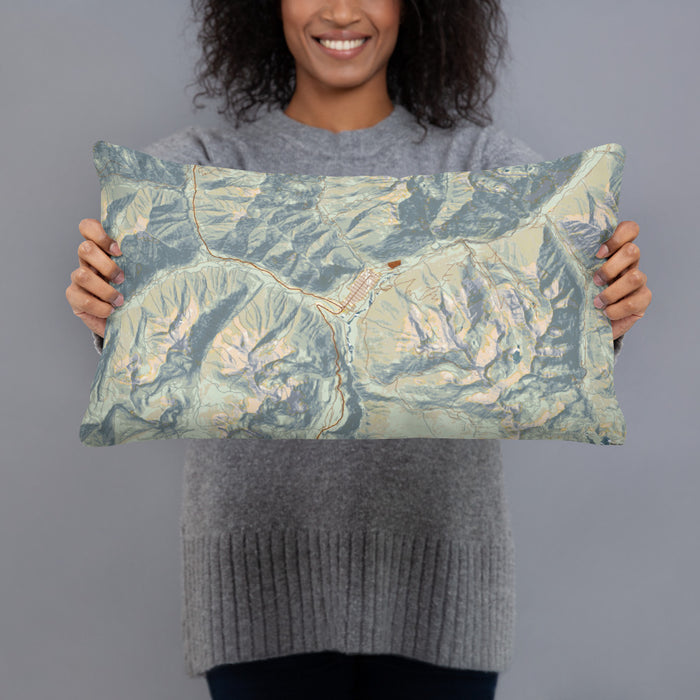 Person holding 20x12 Custom Silverton Colorado Map Throw Pillow in Woodblock