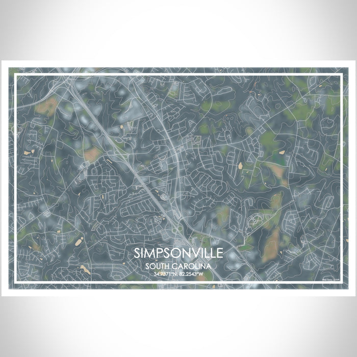 Simpsonville South Carolina Map Print Landscape Orientation in Afternoon Style With Shaded Background