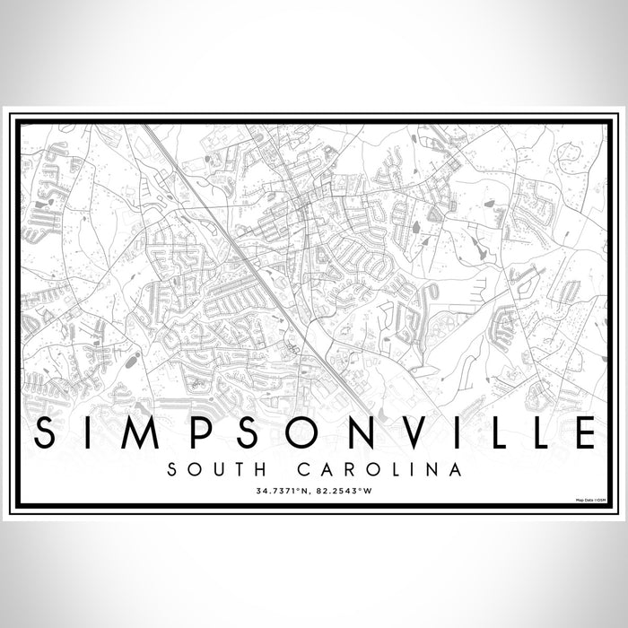 Simpsonville South Carolina Map Print Landscape Orientation in Classic Style With Shaded Background