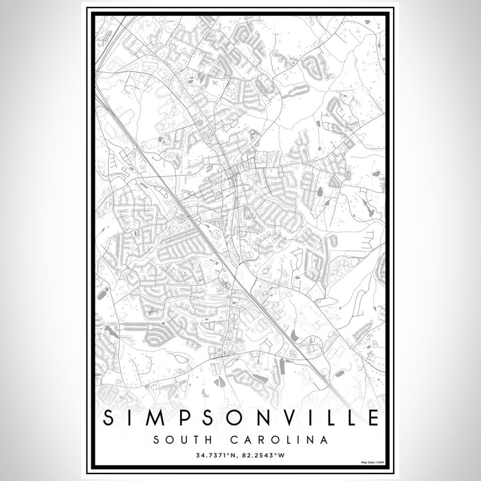 Simpsonville South Carolina Map Print Portrait Orientation in Classic Style With Shaded Background