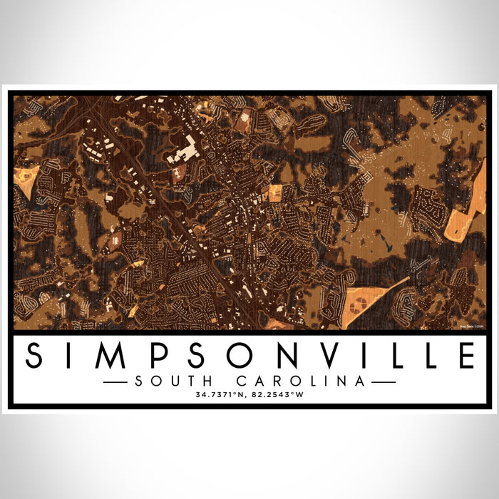 Simpsonville South Carolina Map Print Landscape Orientation in Ember Style With Shaded Background