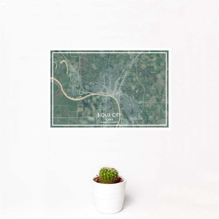 12x18 Sioux City Iowa Map Print Landscape Orientation in Afternoon Style With Small Cactus Plant in White Planter