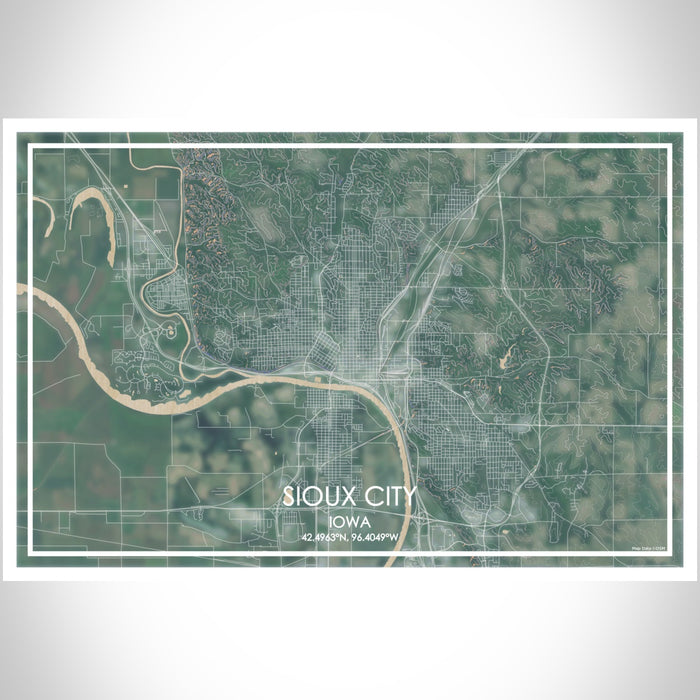 Sioux City Iowa Map Print Landscape Orientation in Afternoon Style With Shaded Background