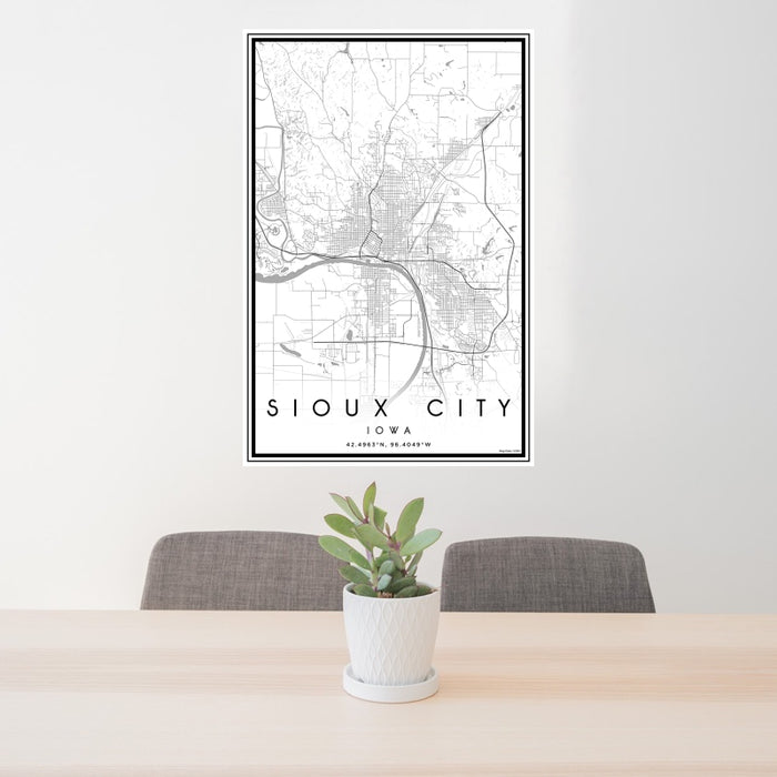 24x36 Sioux City Iowa Map Print Portrait Orientation in Classic Style Behind 2 Chairs Table and Potted Plant