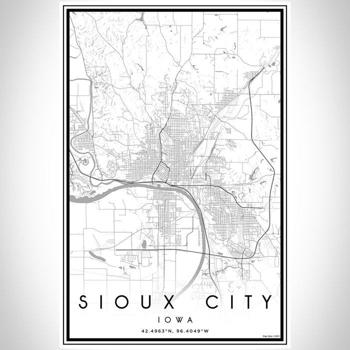 Sioux City Iowa Map Print Portrait Orientation in Classic Style With Shaded Background