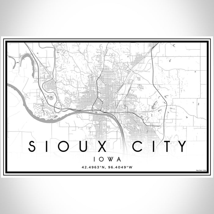 Sioux City Iowa Map Print Landscape Orientation in Classic Style With Shaded Background
