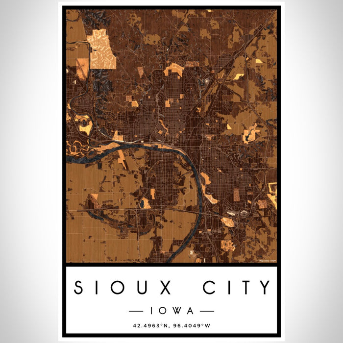 Sioux City Iowa Map Print Portrait Orientation in Ember Style With Shaded Background
