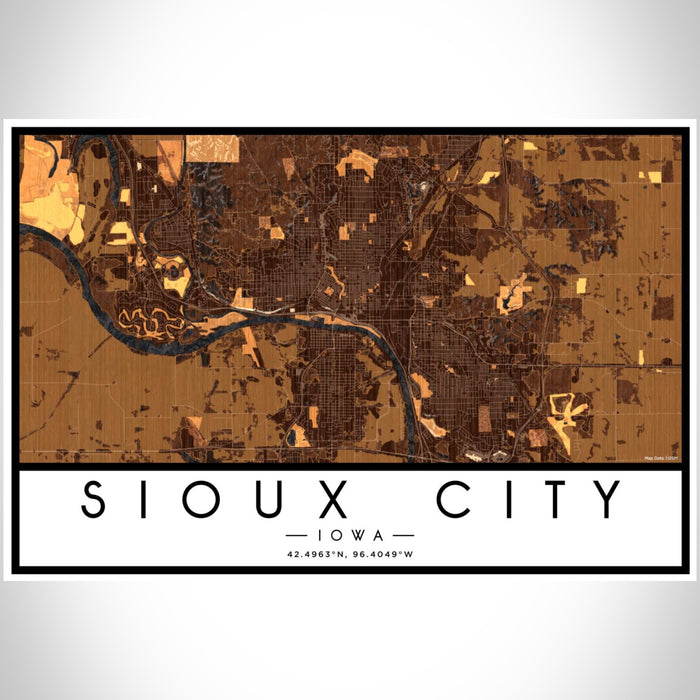 Sioux City Iowa Map Print Landscape Orientation in Ember Style With Shaded Background