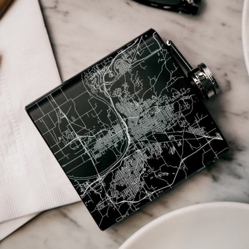 Sioux City Iowa Custom Engraved City Map Inscription Coordinates on 6oz Stainless Steel Flask in Black