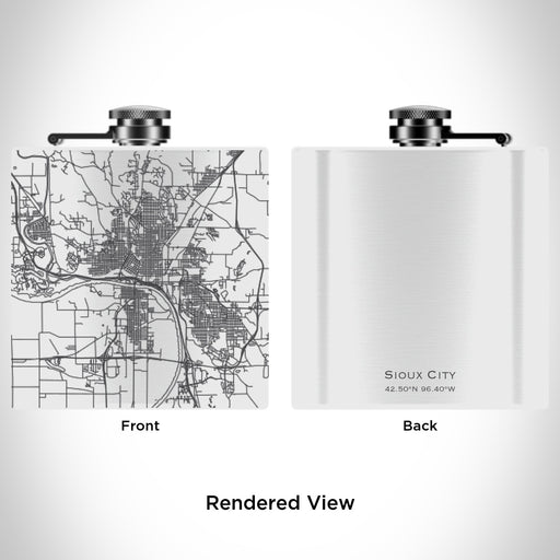 Rendered View of Sioux City Iowa Map Engraving on 6oz Stainless Steel Flask in White