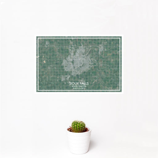12x18 Sioux Falls South Dakota Map Print Landscape Orientation in Afternoon Style With Small Cactus Plant in White Planter