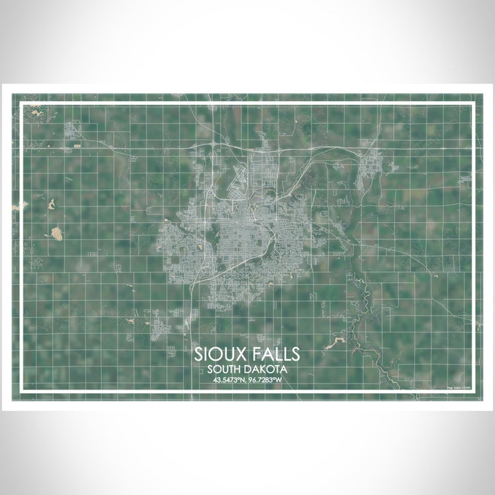 Sioux Falls South Dakota Map Print Landscape Orientation in Afternoon Style With Shaded Background