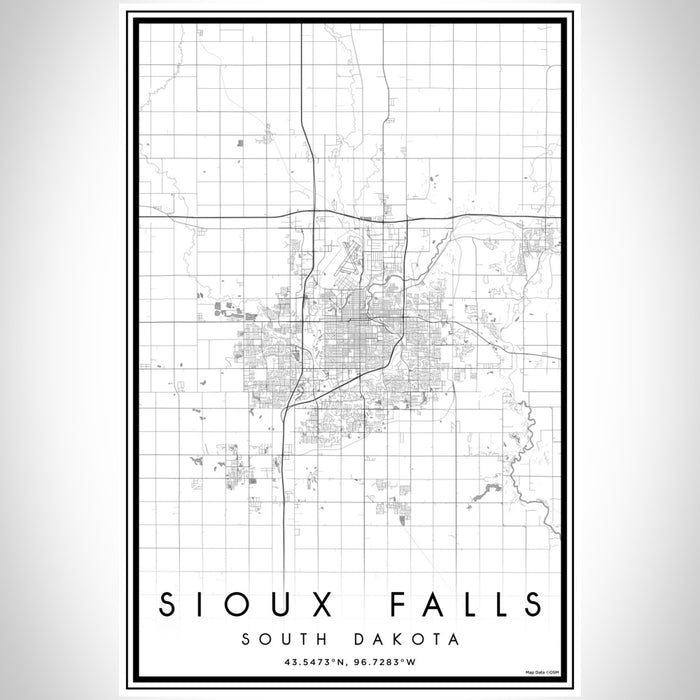 Sioux Falls South Dakota Map Print Portrait Orientation in Classic Style With Shaded Background