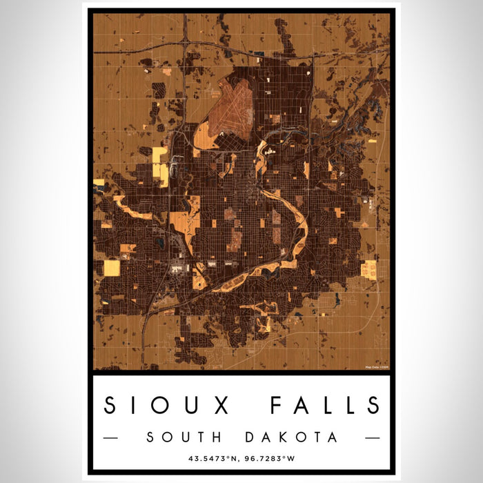 Sioux Falls South Dakota Map Print Portrait Orientation in Ember Style With Shaded Background