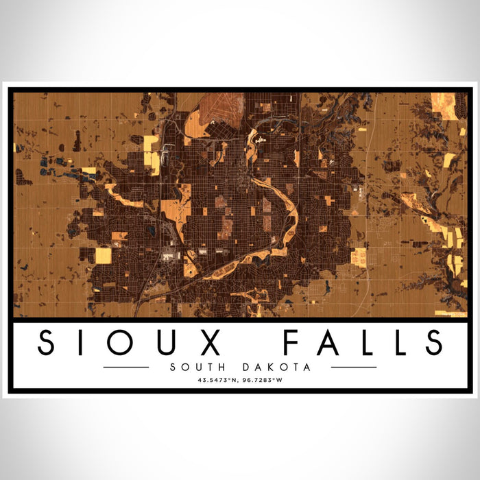Sioux Falls South Dakota Map Print Landscape Orientation in Ember Style With Shaded Background