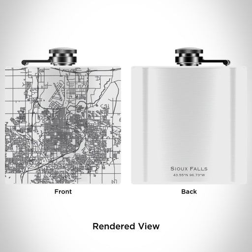Rendered View of Sioux Falls South Dakota Map Engraving on 6oz Stainless Steel Flask in White