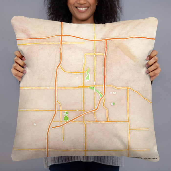Person holding 22x22 Custom Sioux Falls South Dakota Map Throw Pillow in Watercolor