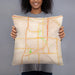 Person holding 18x18 Custom Sioux Falls South Dakota Map Throw Pillow in Watercolor