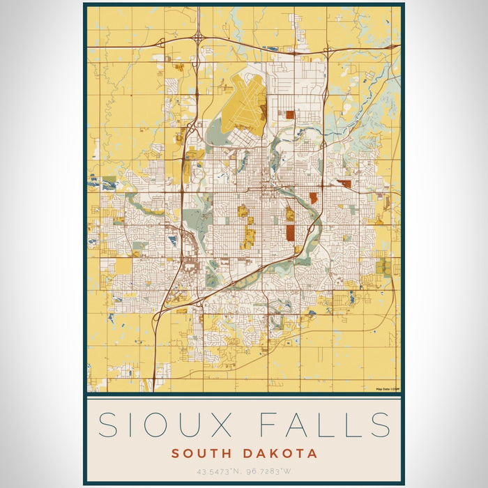 Sioux Falls South Dakota Map Print Portrait Orientation in Woodblock Style With Shaded Background