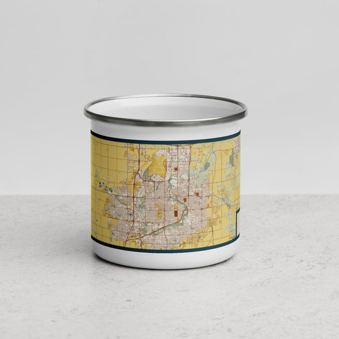 Front View Custom Sioux Falls South Dakota Map Enamel Mug in Woodblock