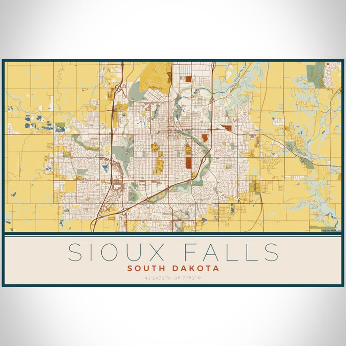 Sioux Falls South Dakota Map Print Landscape Orientation in Woodblock Style With Shaded Background