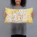 Person holding 20x12 Custom Sioux Falls South Dakota Map Throw Pillow in Woodblock