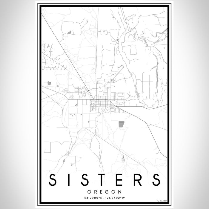 Sisters Oregon Map Print Portrait Orientation in Classic Style With Shaded Background