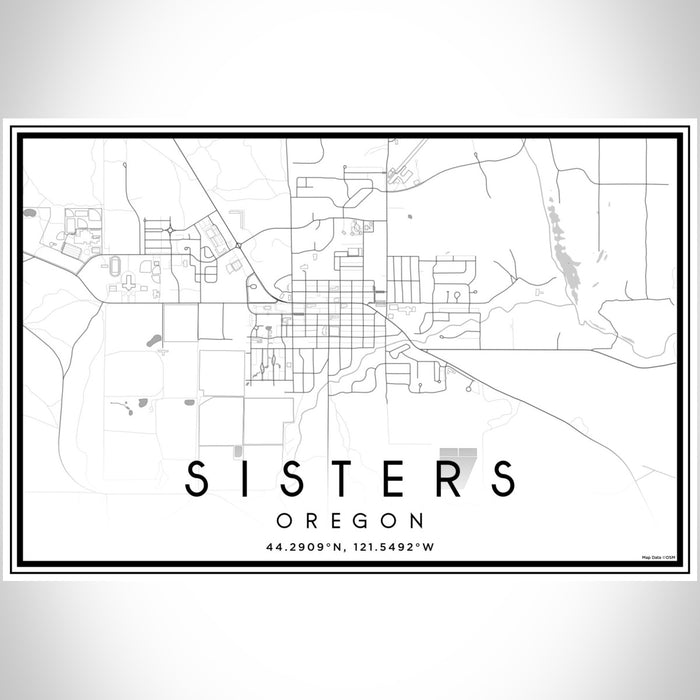 Sisters Oregon Map Print Landscape Orientation in Classic Style With Shaded Background