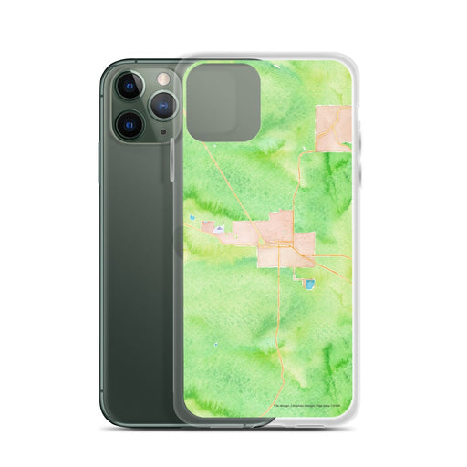 Custom Sisters Oregon Map Phone Case in Watercolor on Table with Laptop and Plant