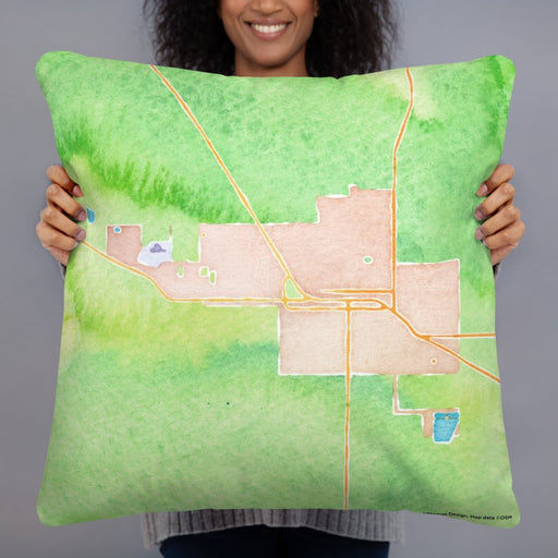 Person holding 22x22 Custom Sisters Oregon Map Throw Pillow in Watercolor