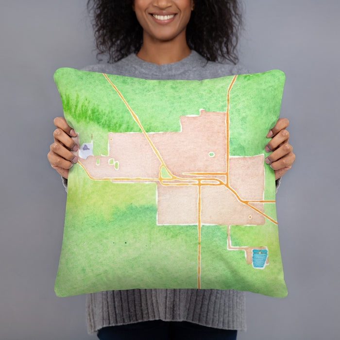 Person holding 18x18 Custom Sisters Oregon Map Throw Pillow in Watercolor