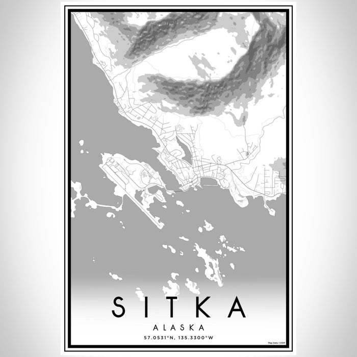 Sitka Alaska Map Print Portrait Orientation in Classic Style With Shaded Background
