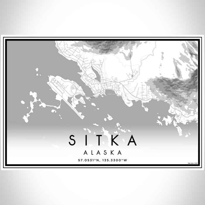 Sitka Alaska Map Print Landscape Orientation in Classic Style With Shaded Background