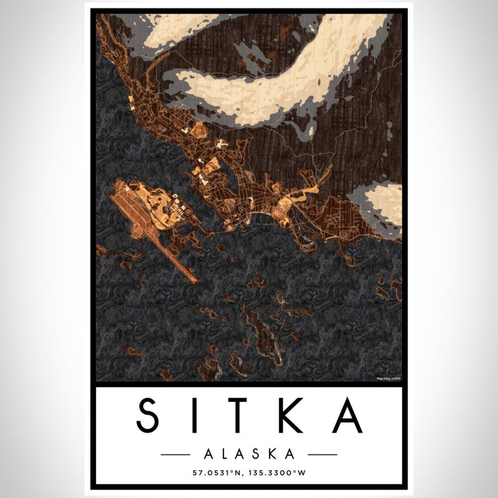Sitka Alaska Map Print Portrait Orientation in Ember Style With Shaded Background