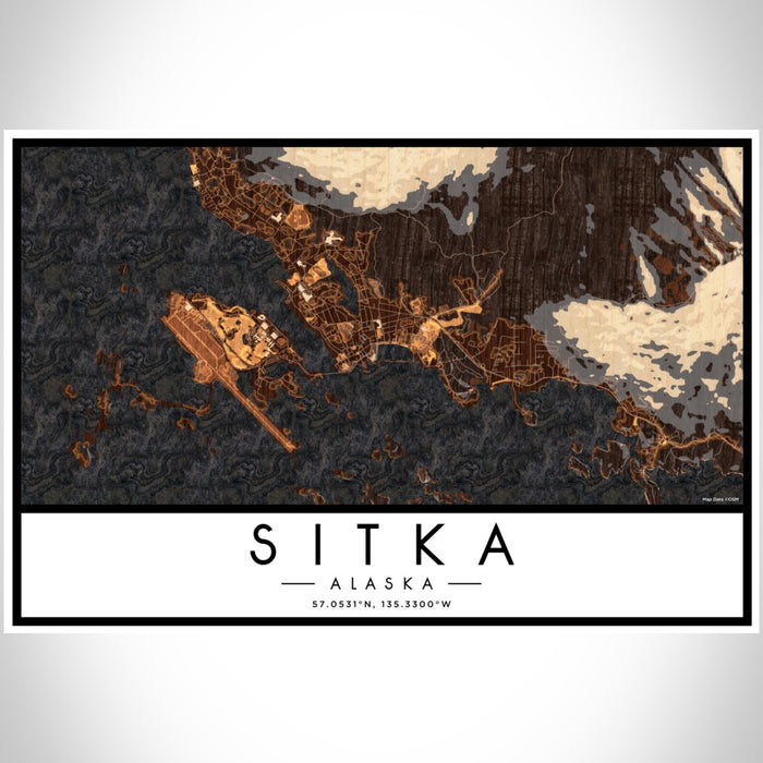 Sitka Alaska Map Print Landscape Orientation in Ember Style With Shaded Background
