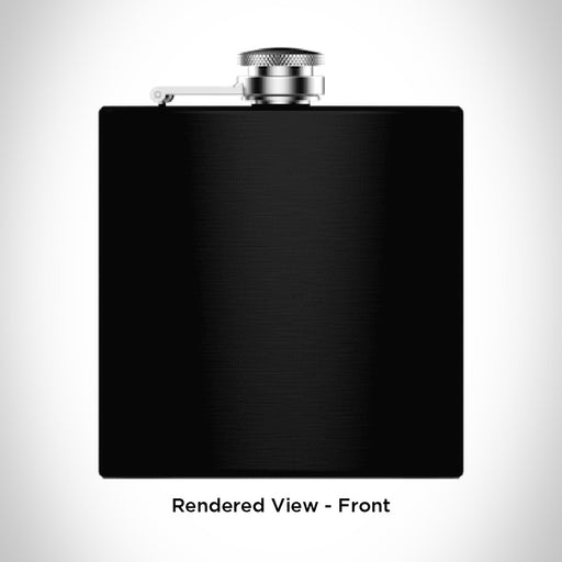 Rendered View of Custom Map Engraving on 6oz Stainless Steel Flask in Black - Front View