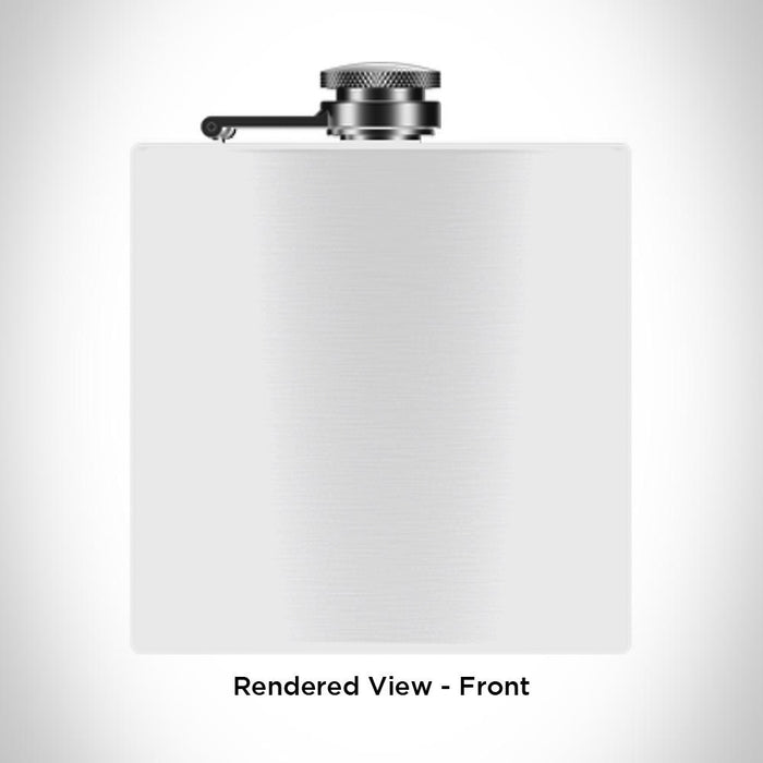 Rendered View of Custom Map Engraving on 6oz Stainless Steel Flask in White - Front View