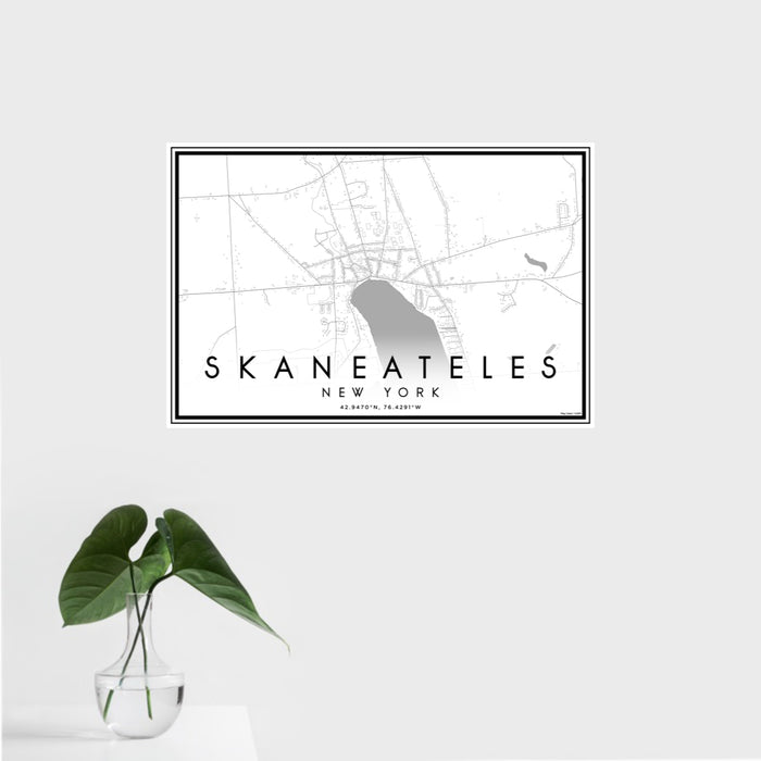 16x24 Skaneateles New York Map Print Landscape Orientation in Classic Style With Tropical Plant Leaves in Water