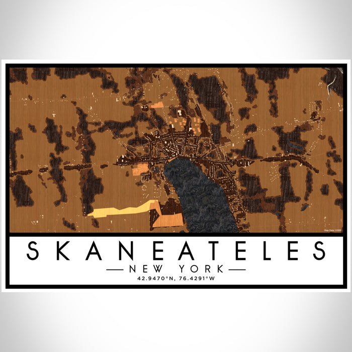 Skaneateles New York Map Print Landscape Orientation in Ember Style With Shaded Background