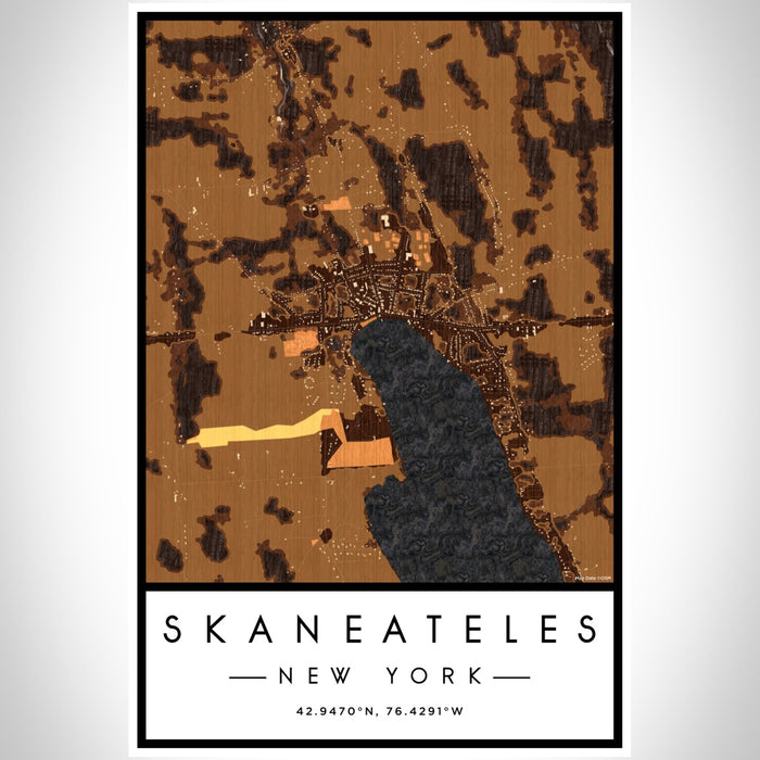Skaneateles New York Map Print Portrait Orientation in Ember Style With Shaded Background