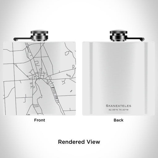 Rendered View of Skaneateles New York Map Engraving on 6oz Stainless Steel Flask in White