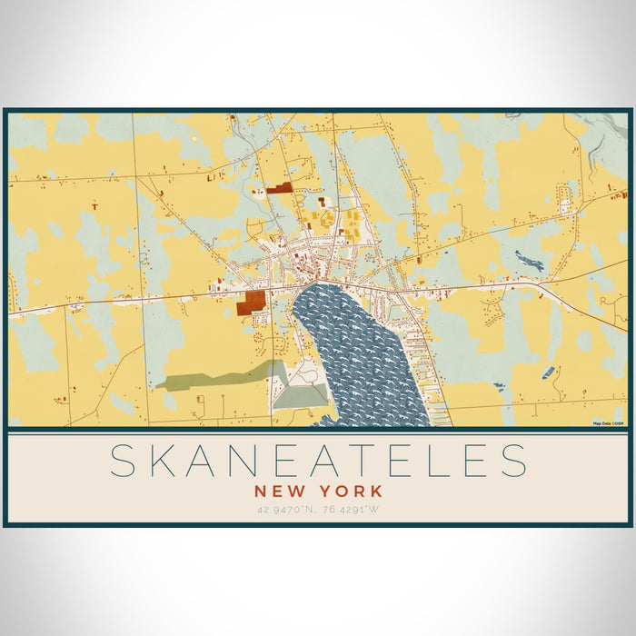 Skaneateles New York Map Print Landscape Orientation in Woodblock Style With Shaded Background