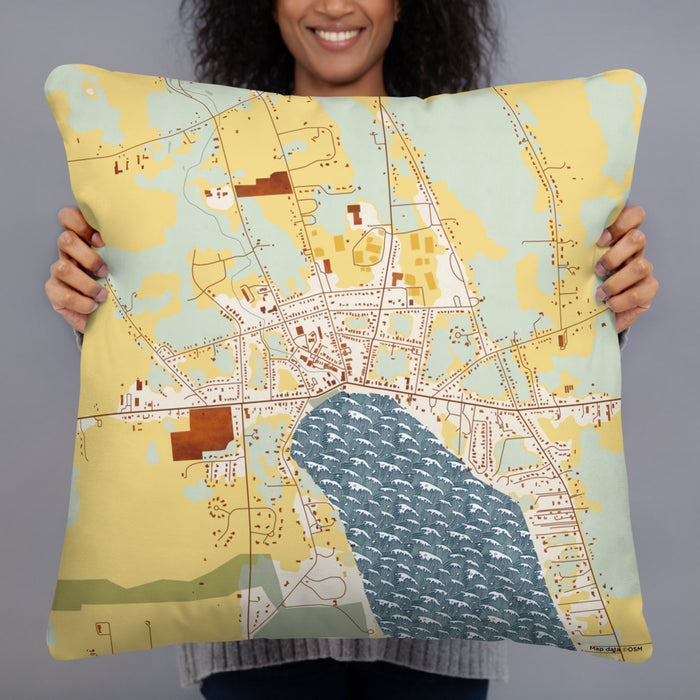 Person holding 22x22 Custom Skaneateles New York Map Throw Pillow in Woodblock